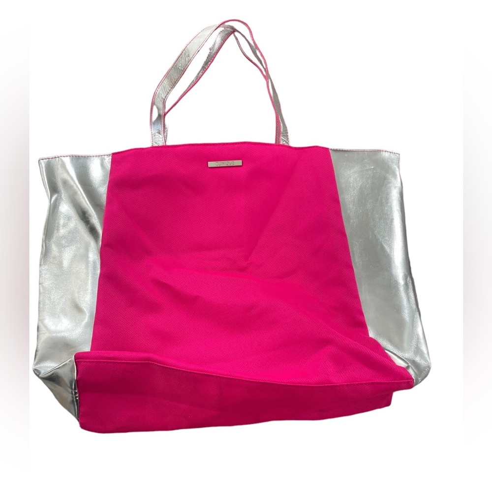 Clinique Hot Pink and Silver Tote